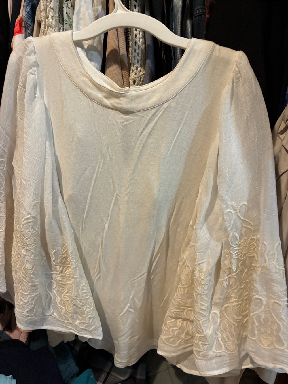 Women's Cream Embroidered Bell-Sleeve Tunic Top - Brand